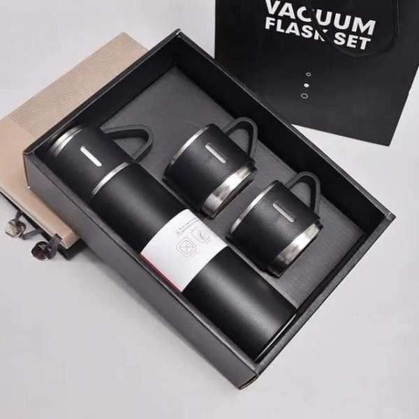Stainless Steel Vacuum Flask Set with 3 Steel Cups - Image 6