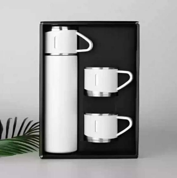 Stainless Steel Vacuum Flask Set with 3 Steel Cups - Image 5